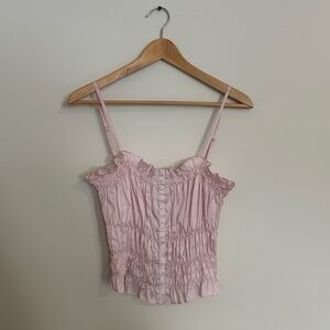 Smocked Pink Stripe Silky Tank Top
